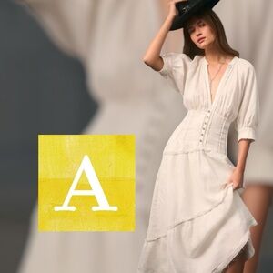 Anthropologie v-neck Corset Midi Shirt Dress